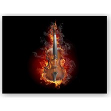 Caka Tablo   Ahşap Tablo Alevler İçindeki Violin