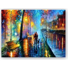 Caka Tablo   Ahşap Tablo Sokak Lambaları Yürüyen Çift ve Köpek Yağlıboya