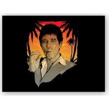 Caka Tablo   Ahşap Tablo Yaralı Yüz Tony Montana Puro İçiyor