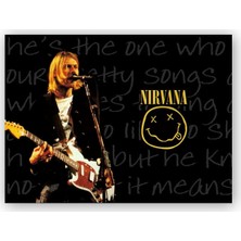 Caka Tablo   Ahşap Tablo Nirvana Kurt Cobain Elektrogitar Smiley