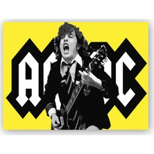 Caka Tablo   Ahşap Tablo ACDC Angus Young Sarı Zemin