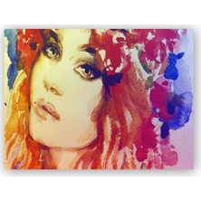 Caka Tablo   Ahşap Tablo Kadın Suluboya Çizim Görsel