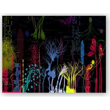 Caka Tablo   Ahşap Tablo Renkli Çiçekler ve Geometrik Şekiller Dijital Çizim