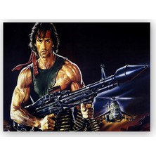 Caka Tablo   Ahşap Tablo Rambo Sylvester Stallone Roketatar Karanlık Arkaplan