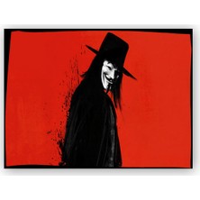 Caka Tablo   Ahşap Tablo Kırmızı Zeminde V for Vendetta Görsel