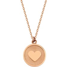 Sembol Gold Kalp'li Altın Kolye 14K Rose Gold Yuvarlak