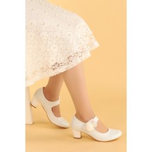 Kiko 751 Simli Günlük Kız Çocuk 4 cm Topuk Babet Ayakkabı Beyaz