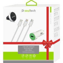 Soultech MIX001 Araç Şarjı+3 USB Kablo+Araç Tutucu