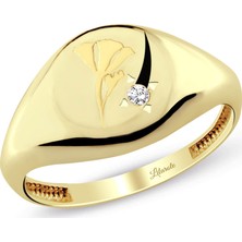 Lilarote Gül Desenli Tektaşlı Altın Yüzük