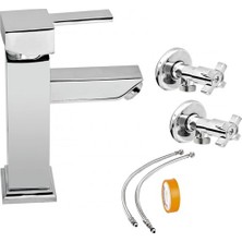 Arçe Kare Banyo Lavabo Batarya Seti Flex  2'li Taharet  Teflon Bant
