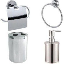 Arçe Banyo Seti Kapaklı Kağıtlık Yuvarlak Havluluk Diş Fırçalık Sabunluk Krom