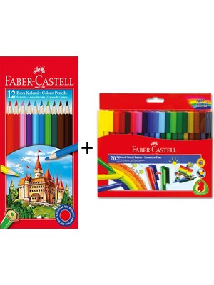 Faber-Castell 12'li Kuru Boya + Faber-Castell 20 Renk Eğlenceli Keçeli Kalem