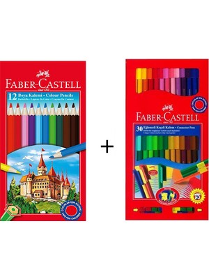 Faber-Castell 12'li Kuru Boya + Faber-Castell 30 Renk Eğlenceli Keçeli Kalem