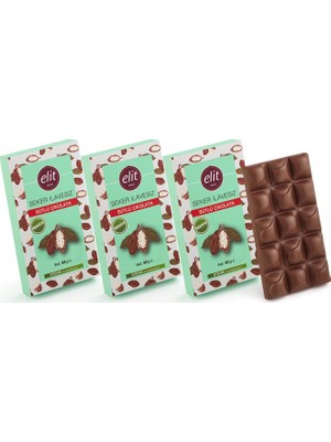 Elit Çikolata Şeker İlavesiz ve Prebiyotik Sütlü Çikolata 60g 3'lü Set (3x60g) Glutensiz