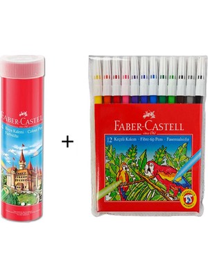 Faber-Castell 24'lü Tüp Kuru Boya + Faber-Castell 12 Renk Keçeli Kalem