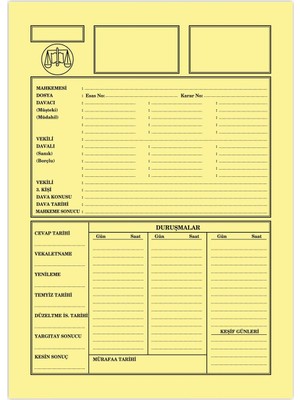 Kaya Büro Ofis Dava İcra Avukat Dosyası Sarı Küçük Boy 400'lü