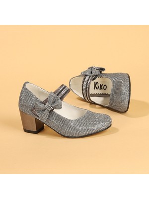 Kiko 752 Çupra Günlük Kız Çocuk 4 cm Topuk Babet Ayakkabı Platin