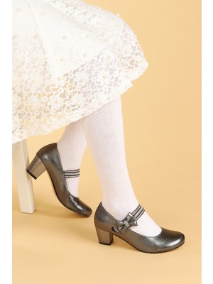 Kiko 752 Vakko Günlük Kız Çocuk 4 cm Topuk Babet Ayakkabı Platin