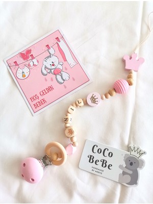 Coco Bebe İsme Özel Ahşap Emzik Zinciri