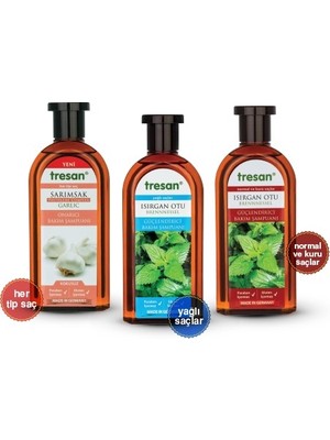 Tresan 1 Adet Sarımsaklı - 1 Adet Yağlı Saçlar ve  1 Adet Kuru Saçlar için Isırgan Otlu Şampuan Seti 300 ml