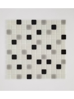 Orient Mutfak,banyo ve Havuz Için Beyaz Siyah Gri Mat 25X25 Cam Mozaik ( 1 Koli = 10 Plaka = 1 m2 Fiyatıdır )