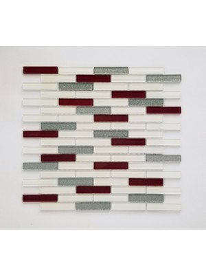 Orient Mutfak,banyo, zemin Için Beyaz Bordo Simli 15x73 Kristal Mozaik ( 1 Koli = 11 File = 1 m2 Fiyatıdır )