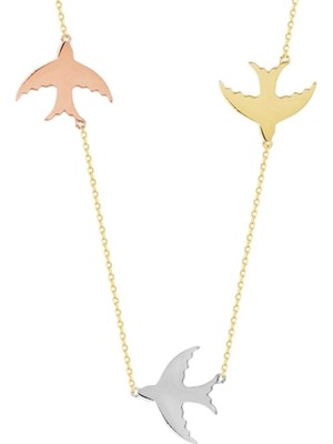 Sembol Gold Kırlangıç Altın Kolye 14K Tricolor