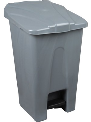 Safell Plastik Köşeli Pedallı Çöp Kovası 70 Lt Tekerlekli Pedallı Çöp Konteyneri Gri Kapak