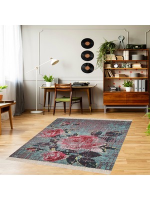 Bona Fortuna Patchwork Gül Desenli Dijital Baskı Yıkanabilir Kaymaz Taban Modern Salon Halı