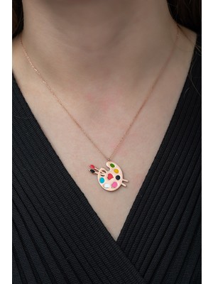 Nereze 925 Ayar Resim Palet Kolye Kadın Gümüş Kolye