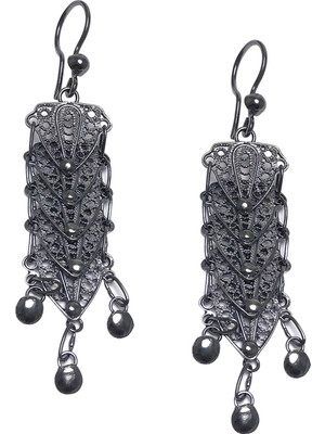 Midyat Nurtaş Gümüş Pul Model Oksitli Telkari Gümüş Küpe