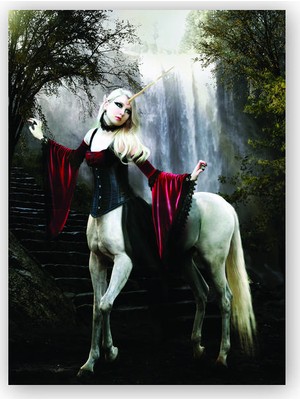 Caka Tablo   Ahşap Tablo Fantezi Ormanda At Başlı Kadın