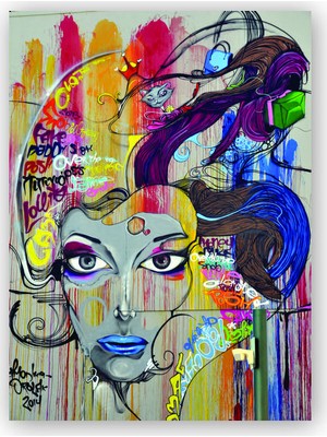 Caka Tablo   Ahşap Tablo Kadın Yüzü Grafiti