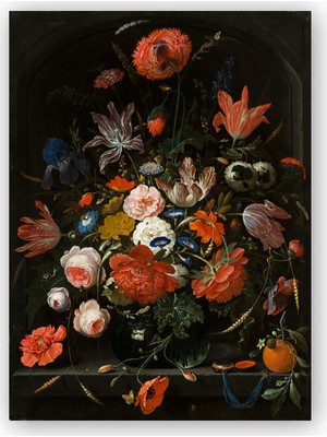 Caka Tablo   Ahşap Tablo Karışık Renkli Çiçekler Siyah Arkaplan