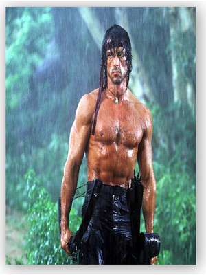 Caka Tablo   Ahşap Tablo John Rambo Sylvester Stallone Yağmur Altında