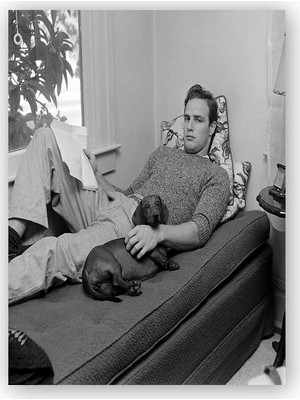 Caka Tablo   Ahşap Tablo Marlon Brando ve Siyah Köpeği