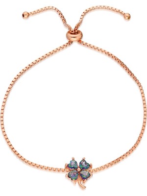 Nereze 925 Ayar Asansörlü Mistik Topaz Taşlı Yonca Bileklik Kadın Gümüş Bileklik