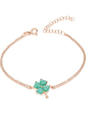 Nereze 925 Ayar Yeşil Taşlı Yonca Bileklik Kadın Gümüş Bileklik