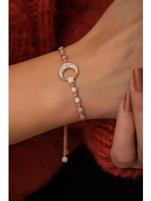 Nereze 925 Ayar Asansörlü Rose Ayyıldız Bileklik Kadın Gümüş Bileklik