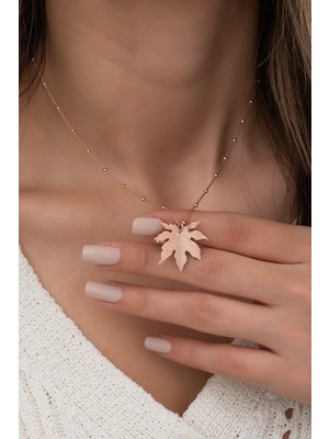 Nereze 925 Ayar Sade Çınar Yaprağı Kolye Kadın Gümüş Kolye