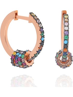 Nereze 925 Ayar Mix Taşlı Minik Halka  Kadın Gümüş Küpe