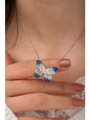 Nereze 925 Ayar Renk Geçişli Kelebek Kolye Kadın Gümüş Kolye