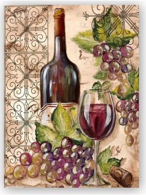 Caka Tablo   Ahşap Tablo Kırmızı Şarap Üzüm Kadeh Görseli
