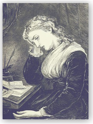 Caka Tablo   Ahşap Tablo Mektup Okuyan Kederli Kadın