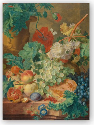 Caka Tablo   Ahşap Tablo Meyveler ve Kasımpatı Çiçekleri Yağlıboya