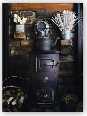 Caka Tablo   Ahşap Tablo Otantik Odun Sobası ve Kara Çaydanlık