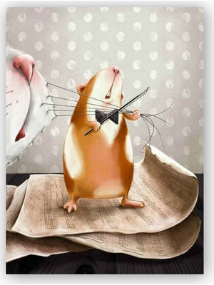 Caka Tablo   Ahşap Tablo Kedinin Bıyıklarıyla Keman Çalan Cesur Fare