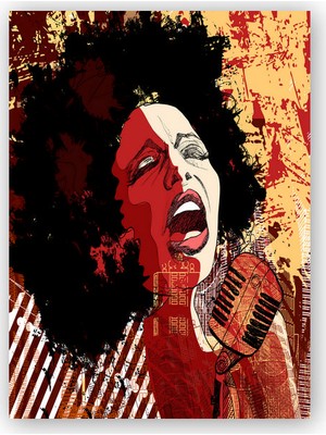 Caka Tablo   Ahşap Tablo Şarkı Söyleyen Siyahi Kadın Solist