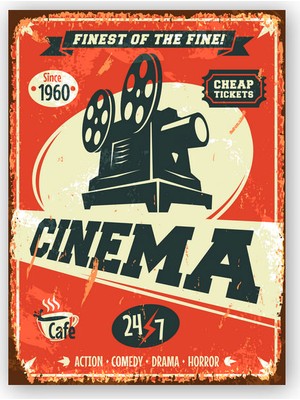Caka Tablo   Ahşap Tablo Sinema Reklamı Retro Tablo