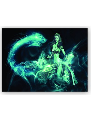 Caka Tablo   Ahşap Tablo Fantastik Svaşçı Kadın Ejderha